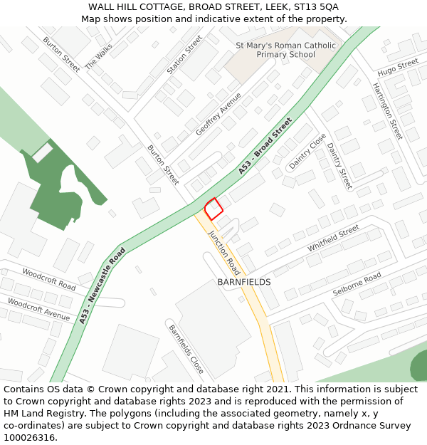 WALL HILL COTTAGE, BROAD STREET, LEEK, ST13 5QA: Location map and indicative extent of plot