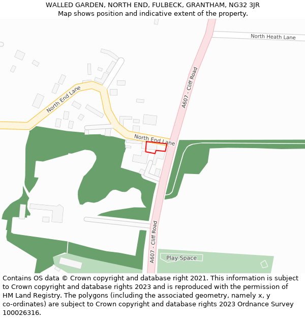 WALLED GARDEN, NORTH END, FULBECK, GRANTHAM, NG32 3JR: Location map and indicative extent of plot