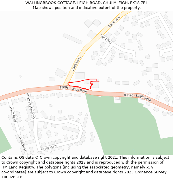 WALLINGBROOK COTTAGE, LEIGH ROAD, CHULMLEIGH, EX18 7BL: Location map and indicative extent of plot