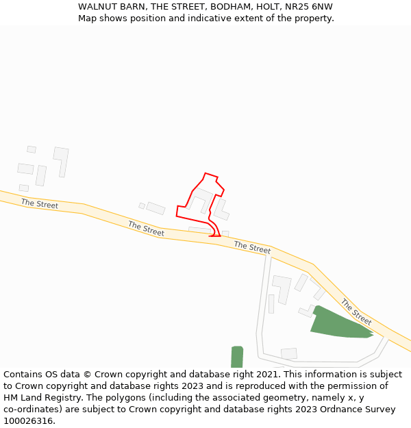 WALNUT BARN, THE STREET, BODHAM, HOLT, NR25 6NW: Location map and indicative extent of plot