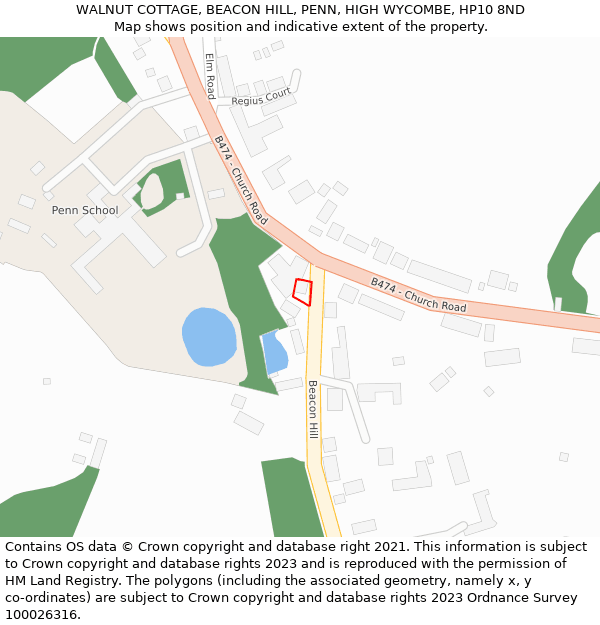 WALNUT COTTAGE, BEACON HILL, PENN, HIGH WYCOMBE, HP10 8ND: Location map and indicative extent of plot