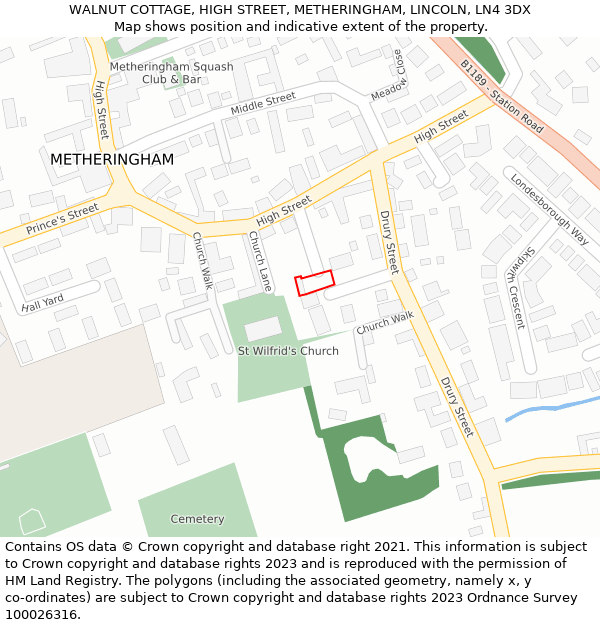WALNUT COTTAGE, HIGH STREET, METHERINGHAM, LINCOLN, LN4 3DX: Location map and indicative extent of plot