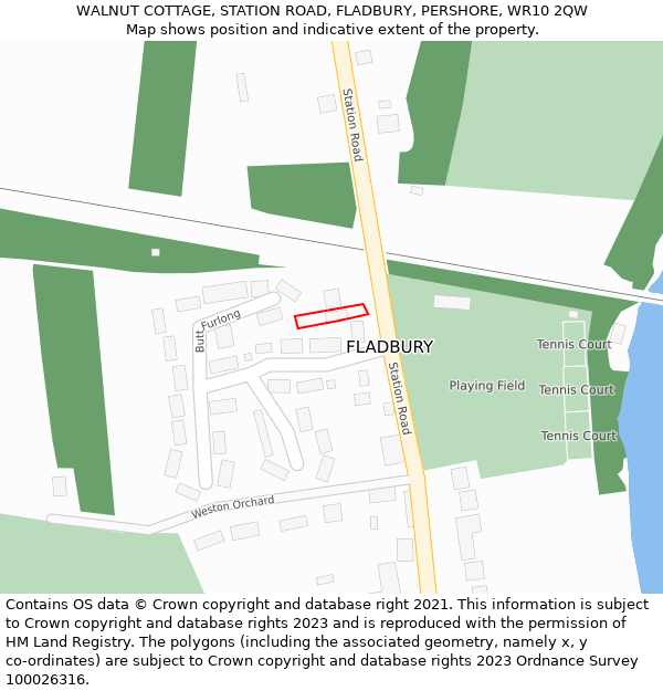 WALNUT COTTAGE, STATION ROAD, FLADBURY, PERSHORE, WR10 2QW: Location map and indicative extent of plot