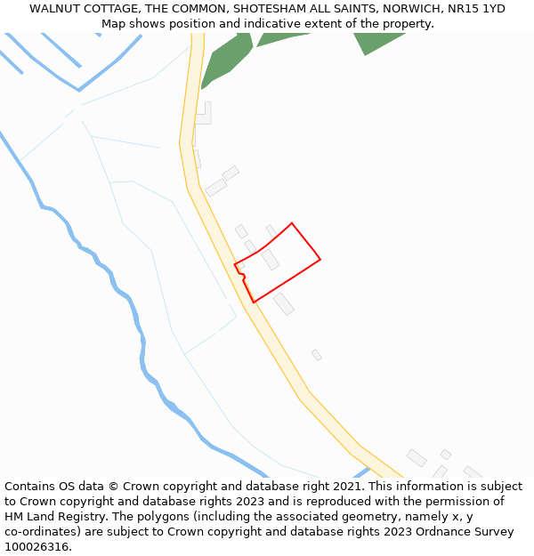 WALNUT COTTAGE, THE COMMON, SHOTESHAM ALL SAINTS, NORWICH, NR15 1YD: Location map and indicative extent of plot