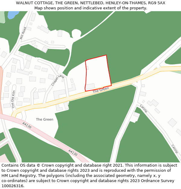 WALNUT COTTAGE, THE GREEN, NETTLEBED, HENLEY-ON-THAMES, RG9 5AX: Location map and indicative extent of plot