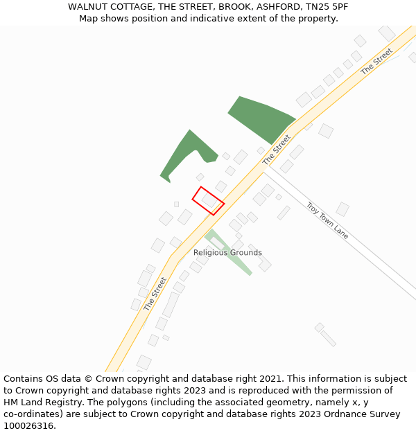 WALNUT COTTAGE, THE STREET, BROOK, ASHFORD, TN25 5PF: Location map and indicative extent of plot