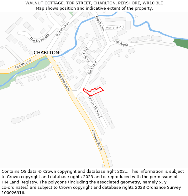 WALNUT COTTAGE, TOP STREET, CHARLTON, PERSHORE, WR10 3LE: Location map and indicative extent of plot