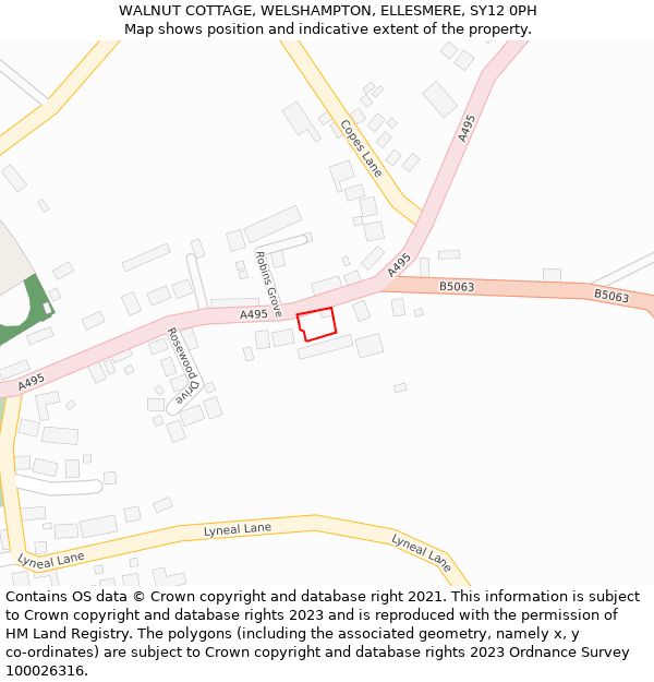 WALNUT COTTAGE, WELSHAMPTON, ELLESMERE, SY12 0PH: Location map and indicative extent of plot