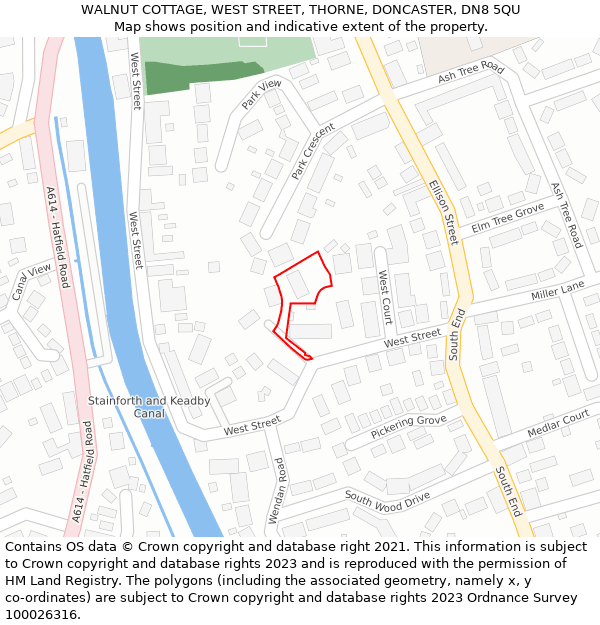WALNUT COTTAGE, WEST STREET, THORNE, DONCASTER, DN8 5QU: Location map and indicative extent of plot