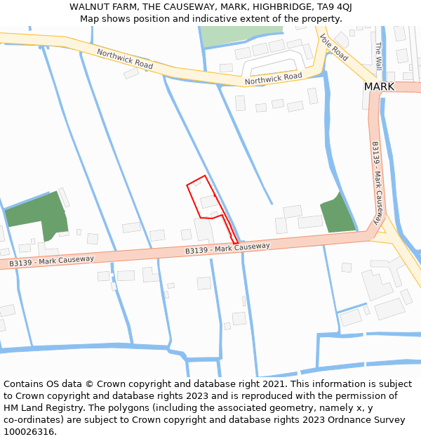 WALNUT FARM, THE CAUSEWAY, MARK, HIGHBRIDGE, TA9 4QJ: Location map and indicative extent of plot