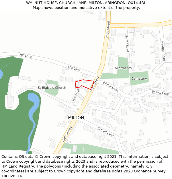 WALNUT HOUSE, CHURCH LANE, MILTON, ABINGDON, OX14 4BL: Location map and indicative extent of plot