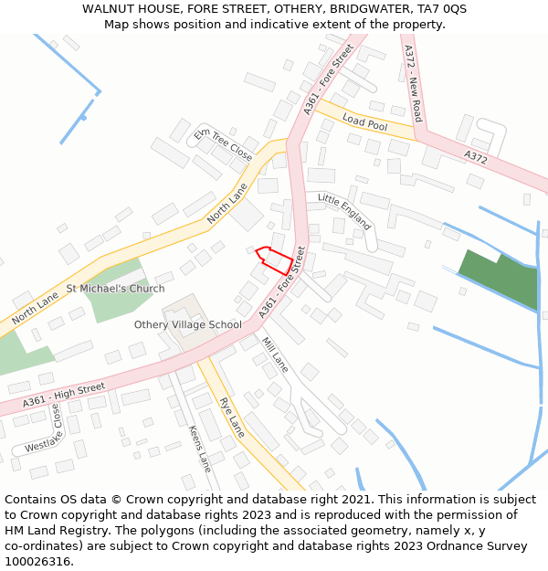 WALNUT HOUSE, FORE STREET, OTHERY, BRIDGWATER, TA7 0QS: Location map and indicative extent of plot