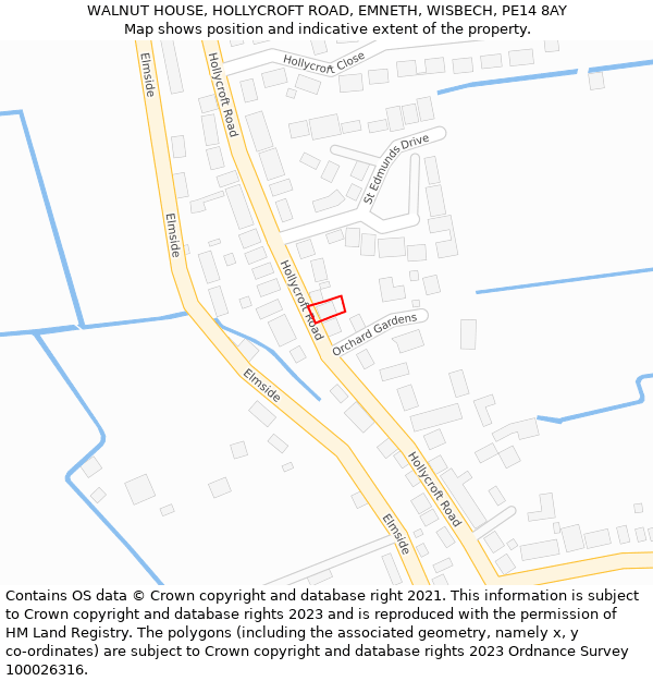 WALNUT HOUSE, HOLLYCROFT ROAD, EMNETH, WISBECH, PE14 8AY: Location map and indicative extent of plot