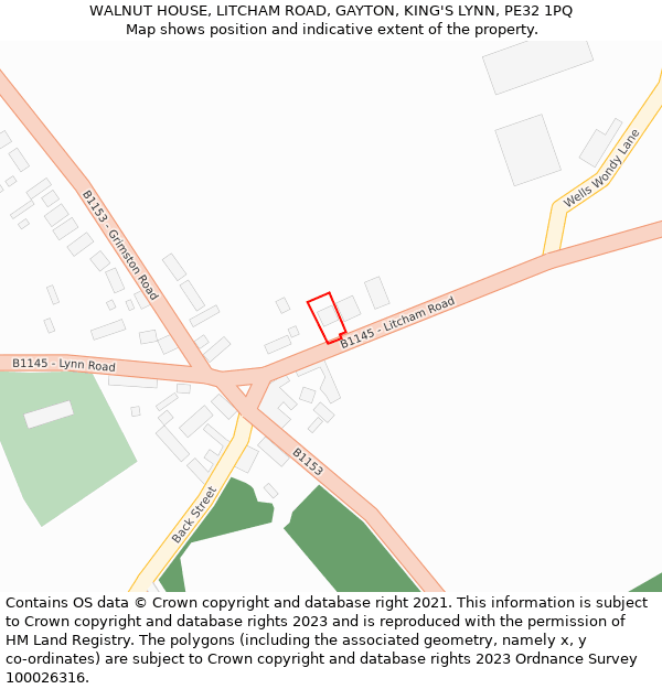 WALNUT HOUSE, LITCHAM ROAD, GAYTON, KING'S LYNN, PE32 1PQ: Location map and indicative extent of plot