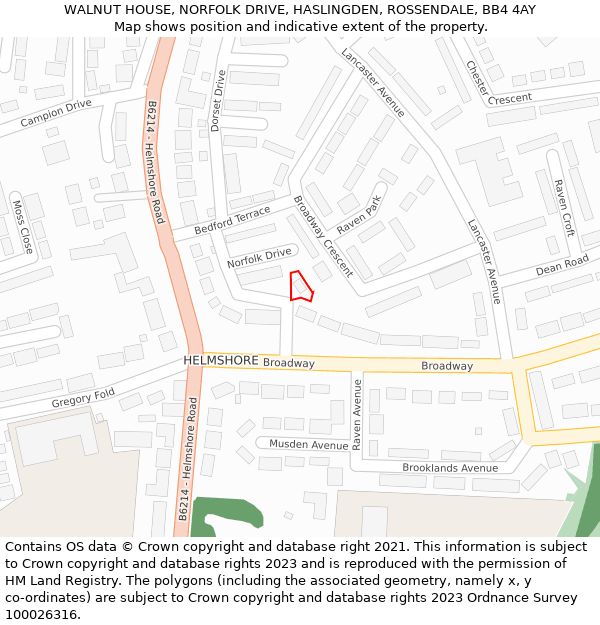 WALNUT HOUSE, NORFOLK DRIVE, HASLINGDEN, ROSSENDALE, BB4 4AY: Location map and indicative extent of plot