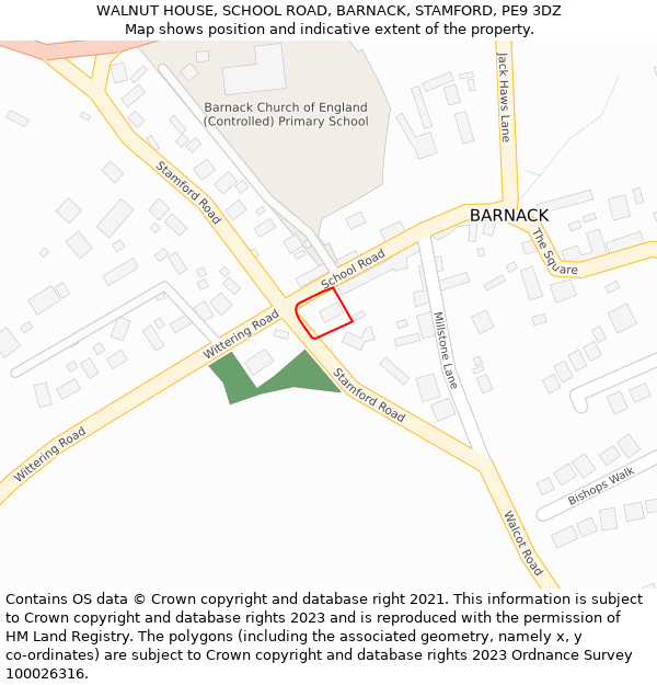 WALNUT HOUSE, SCHOOL ROAD, BARNACK, STAMFORD, PE9 3DZ: Location map and indicative extent of plot