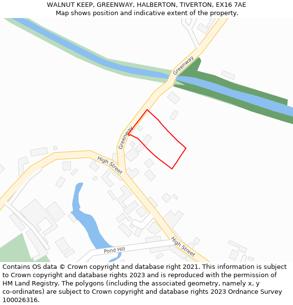 WALNUT KEEP, GREENWAY, HALBERTON, TIVERTON, EX16 7AE: Location map and indicative extent of plot