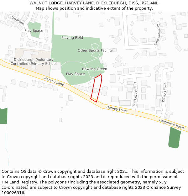 WALNUT LODGE, HARVEY LANE, DICKLEBURGH, DISS, IP21 4NL: Location map and indicative extent of plot