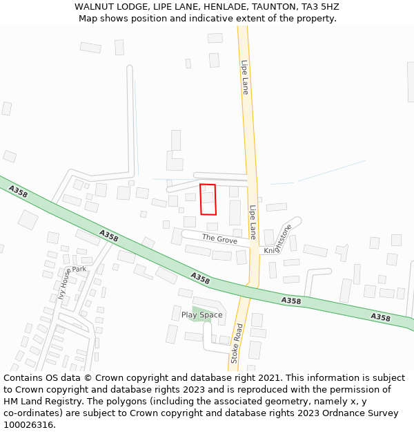 WALNUT LODGE, LIPE LANE, HENLADE, TAUNTON, TA3 5HZ: Location map and indicative extent of plot