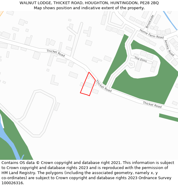 WALNUT LODGE, THICKET ROAD, HOUGHTON, HUNTINGDON, PE28 2BQ: Location map and indicative extent of plot