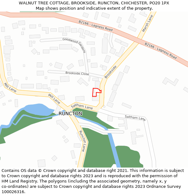 WALNUT TREE COTTAGE, BROOKSIDE, RUNCTON, CHICHESTER, PO20 1PX: Location map and indicative extent of plot