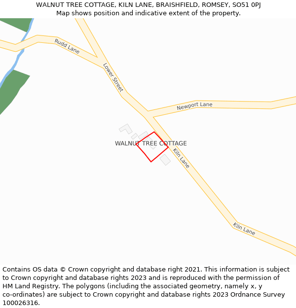 WALNUT TREE COTTAGE, KILN LANE, BRAISHFIELD, ROMSEY, SO51 0PJ: Location map and indicative extent of plot