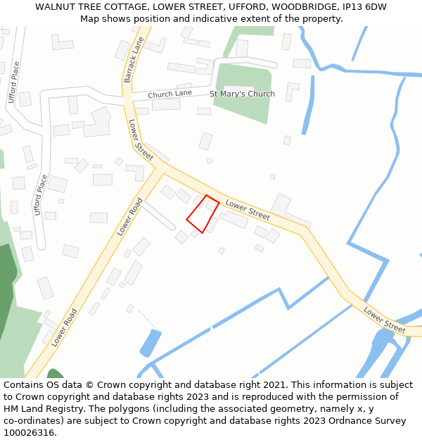 WALNUT TREE COTTAGE, LOWER STREET, UFFORD, WOODBRIDGE, IP13 6DW: Location map and indicative extent of plot