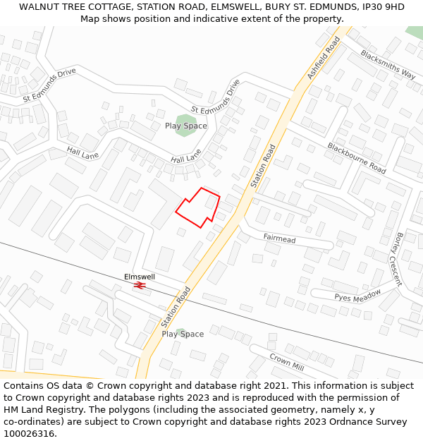 WALNUT TREE COTTAGE, STATION ROAD, ELMSWELL, BURY ST. EDMUNDS, IP30 9HD: Location map and indicative extent of plot