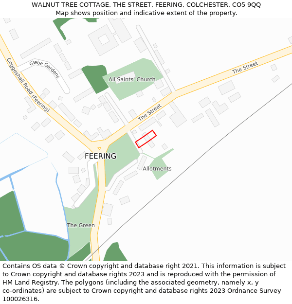 WALNUT TREE COTTAGE, THE STREET, FEERING, COLCHESTER, CO5 9QQ: Location map and indicative extent of plot
