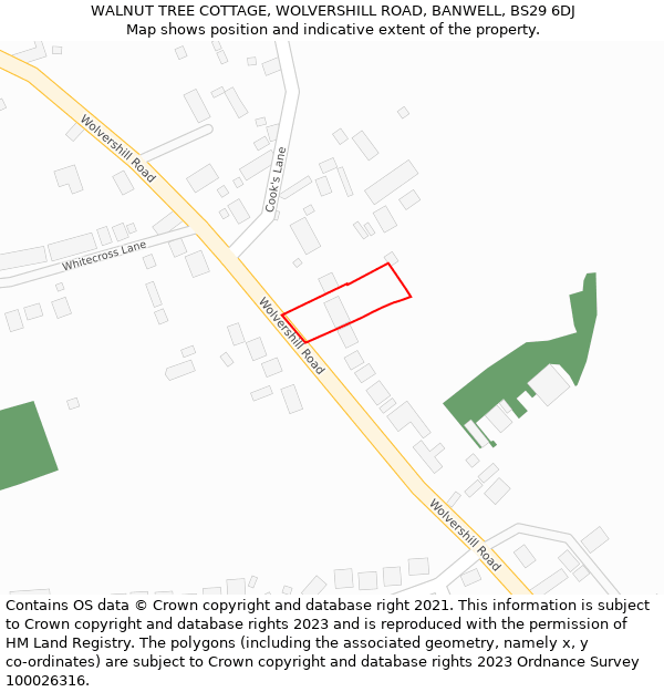 WALNUT TREE COTTAGE, WOLVERSHILL ROAD, BANWELL, BS29 6DJ: Location map and indicative extent of plot