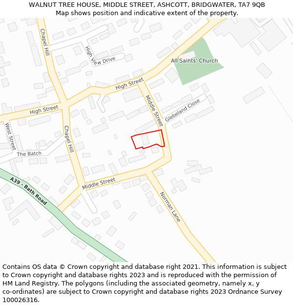 WALNUT TREE HOUSE, MIDDLE STREET, ASHCOTT, BRIDGWATER, TA7 9QB: Location map and indicative extent of plot