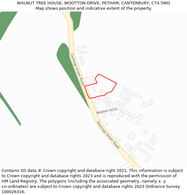 WALNUT TREE HOUSE, WOOTTON DRIVE, PETHAM, CANTERBURY, CT4 5WD: Location map and indicative extent of plot