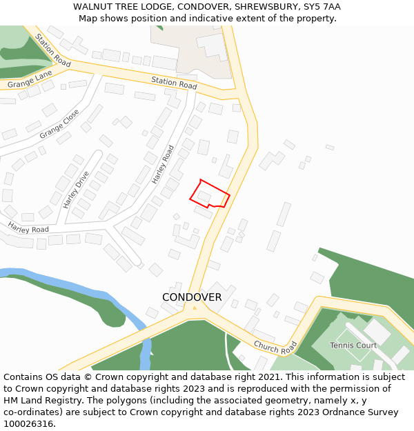 WALNUT TREE LODGE, CONDOVER, SHREWSBURY, SY5 7AA: Location map and indicative extent of plot