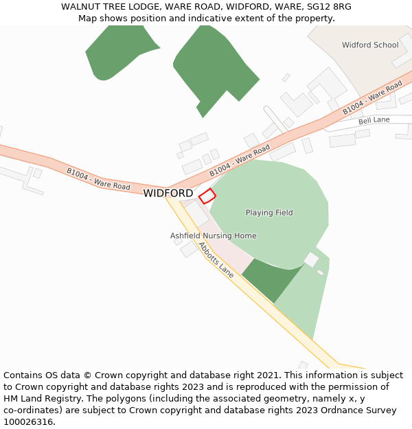 WALNUT TREE LODGE, WARE ROAD, WIDFORD, WARE, SG12 8RG: Location map and indicative extent of plot