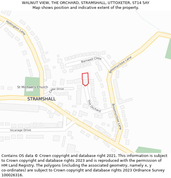 WALNUT VIEW, THE ORCHARD, STRAMSHALL, UTTOXETER, ST14 5AY: Location map and indicative extent of plot