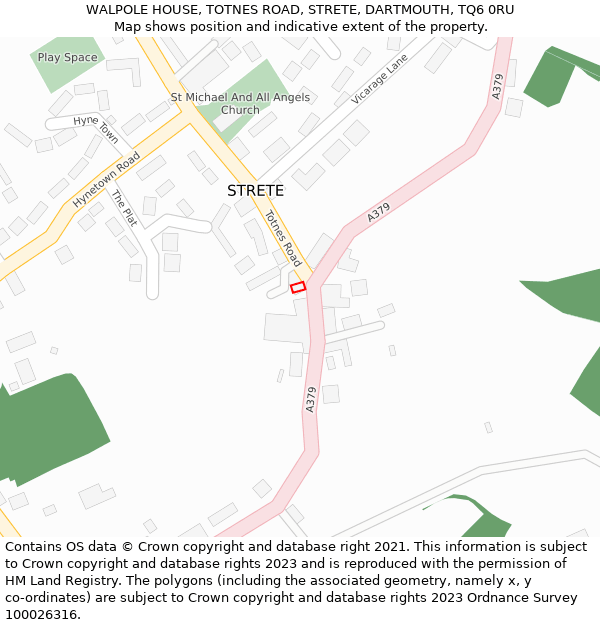 WALPOLE HOUSE, TOTNES ROAD, STRETE, DARTMOUTH, TQ6 0RU: Location map and indicative extent of plot