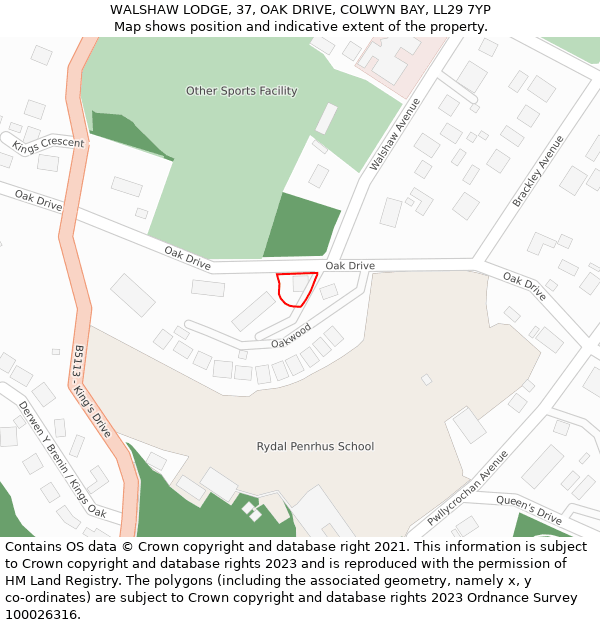 WALSHAW LODGE, 37, OAK DRIVE, COLWYN BAY, LL29 7YP: Location map and indicative extent of plot