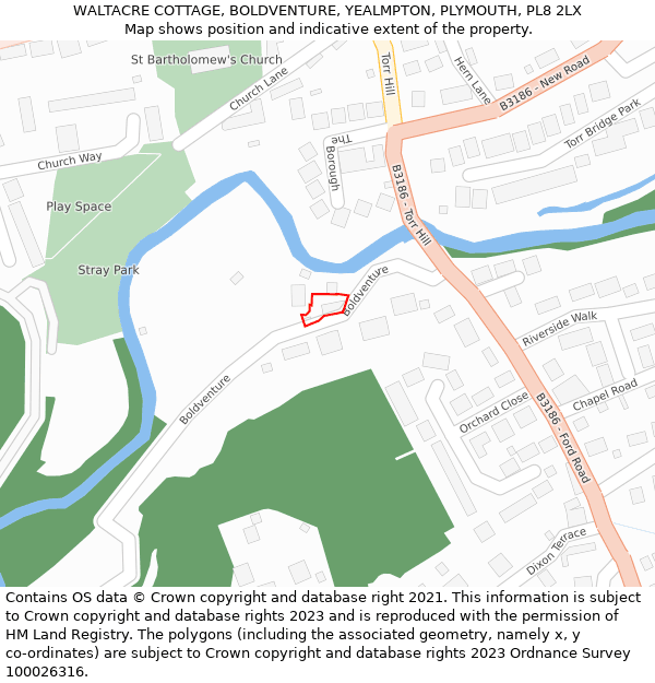 WALTACRE COTTAGE, BOLDVENTURE, YEALMPTON, PLYMOUTH, PL8 2LX: Location map and indicative extent of plot