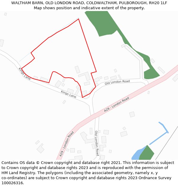 WALTHAM BARN, OLD LONDON ROAD, COLDWALTHAM, PULBOROUGH, RH20 1LF: Location map and indicative extent of plot