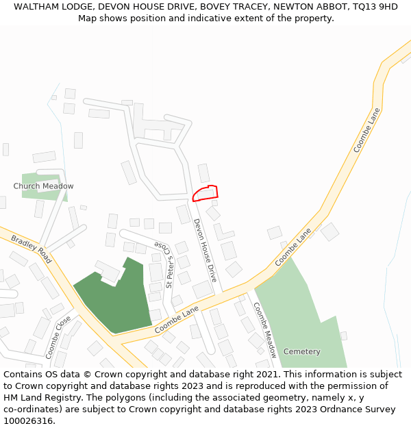 WALTHAM LODGE, DEVON HOUSE DRIVE, BOVEY TRACEY, NEWTON ABBOT, TQ13 9HD: Location map and indicative extent of plot