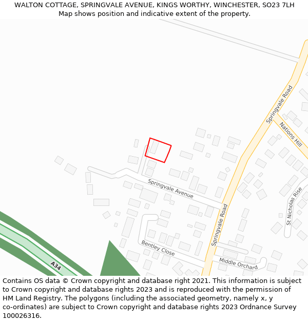 WALTON COTTAGE, SPRINGVALE AVENUE, KINGS WORTHY, WINCHESTER, SO23 7LH: Location map and indicative extent of plot