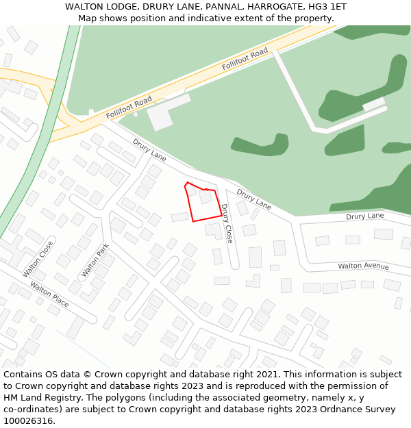 WALTON LODGE, DRURY LANE, PANNAL, HARROGATE, HG3 1ET: Location map and indicative extent of plot