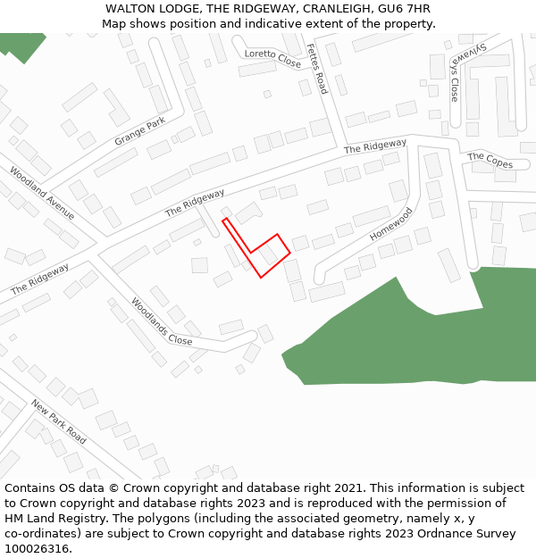 WALTON LODGE, THE RIDGEWAY, CRANLEIGH, GU6 7HR: Location map and indicative extent of plot