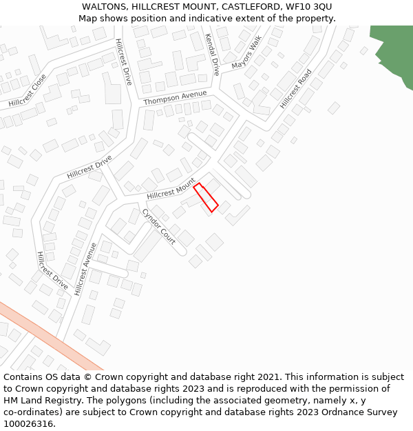 WALTONS, HILLCREST MOUNT, CASTLEFORD, WF10 3QU: Location map and indicative extent of plot