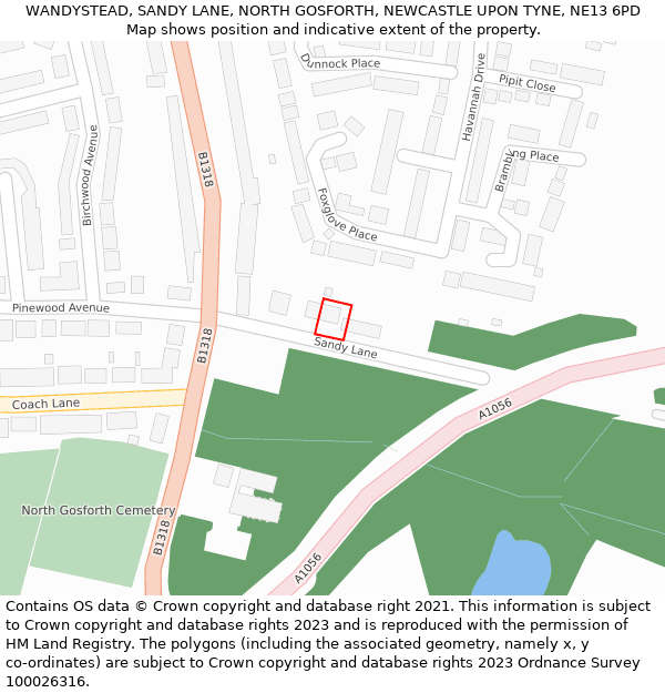 WANDYSTEAD, SANDY LANE, NORTH GOSFORTH, NEWCASTLE UPON TYNE, NE13 6PD: Location map and indicative extent of plot