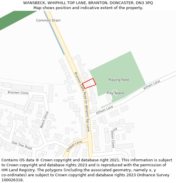 WANSBECK, WHIPHILL TOP LANE, BRANTON, DONCASTER, DN3 3PQ: Location map and indicative extent of plot