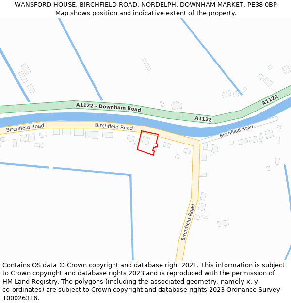 WANSFORD HOUSE, BIRCHFIELD ROAD, NORDELPH, DOWNHAM MARKET, PE38 0BP: Location map and indicative extent of plot