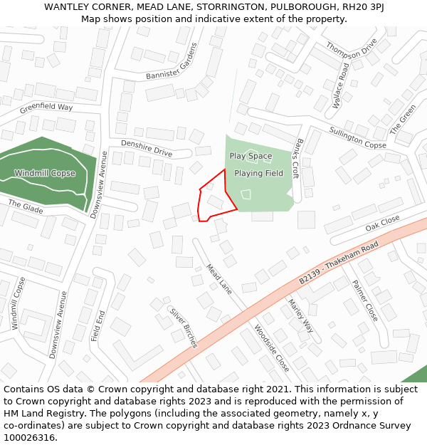 WANTLEY CORNER, MEAD LANE, STORRINGTON, PULBOROUGH, RH20 3PJ: Location map and indicative extent of plot