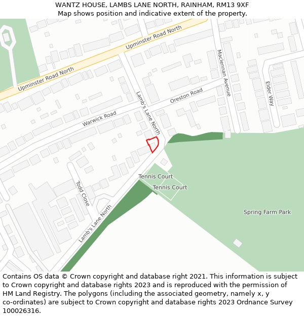 WANTZ HOUSE, LAMBS LANE NORTH, RAINHAM, RM13 9XF: Location map and indicative extent of plot