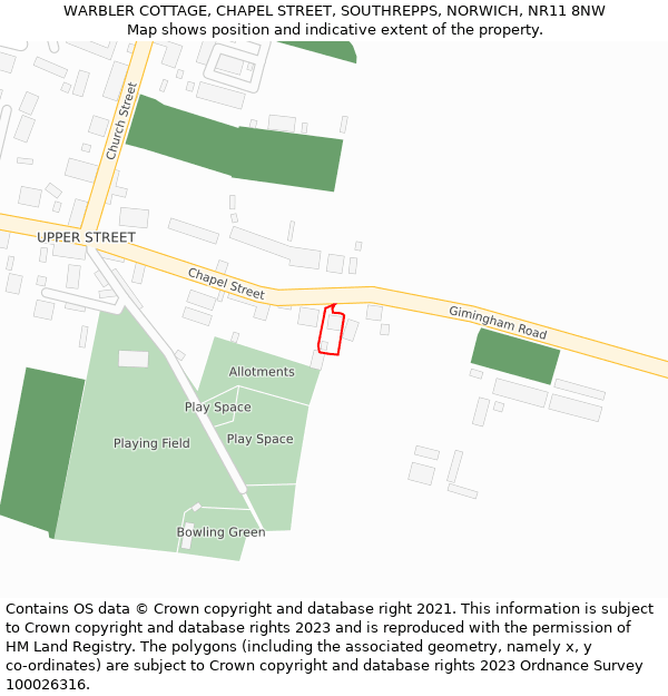 WARBLER COTTAGE, CHAPEL STREET, SOUTHREPPS, NORWICH, NR11 8NW: Location map and indicative extent of plot